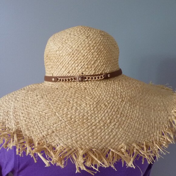 Henri Bendel wide brim fringe raffia straw hat OS - Picture 1 of 5